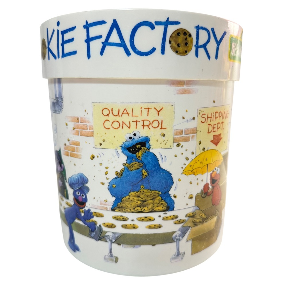 Vintage Sesame Street Cookie Factory Plastic Cookie Jar Peter Pan Industries 8"